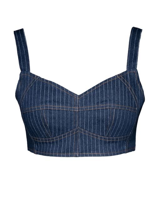Ofuure Blue Denim Pinstripe Serena Crop Top