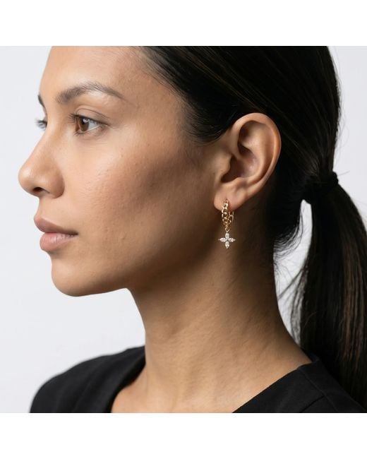 Uchi and Soto Metallic Kinmokusei Flower Drop Chain Hoop Earrings