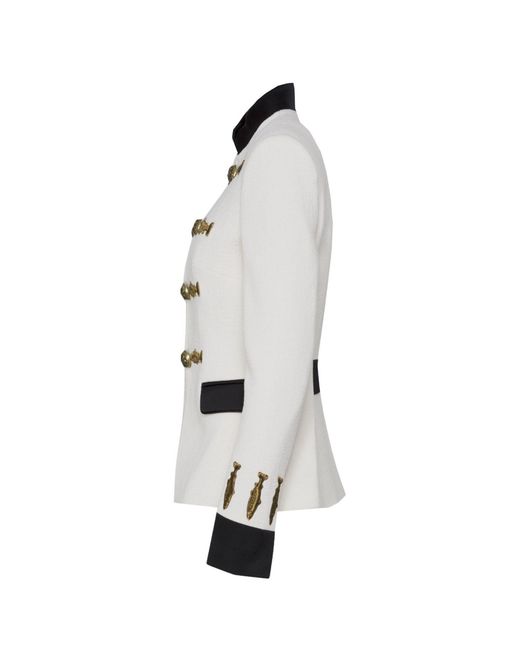 The Extreme Collection White Neutrals Ivory Military Tailored Blazer With Embroidery Nuvola