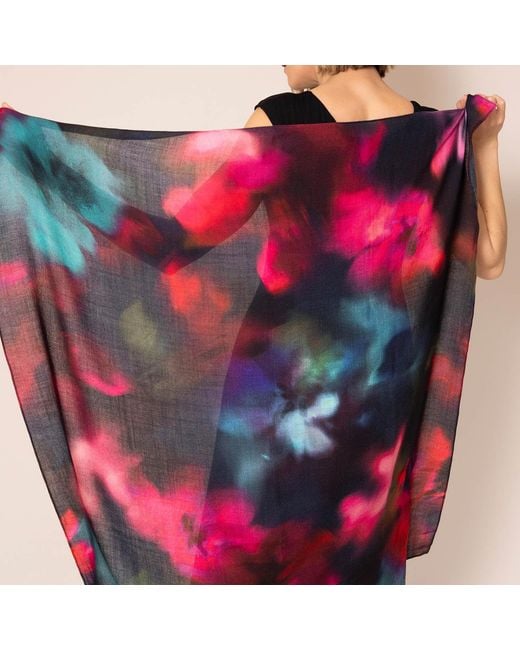 Alie Street London Red Leoni Silk Wool Scarf Moonlit Florals