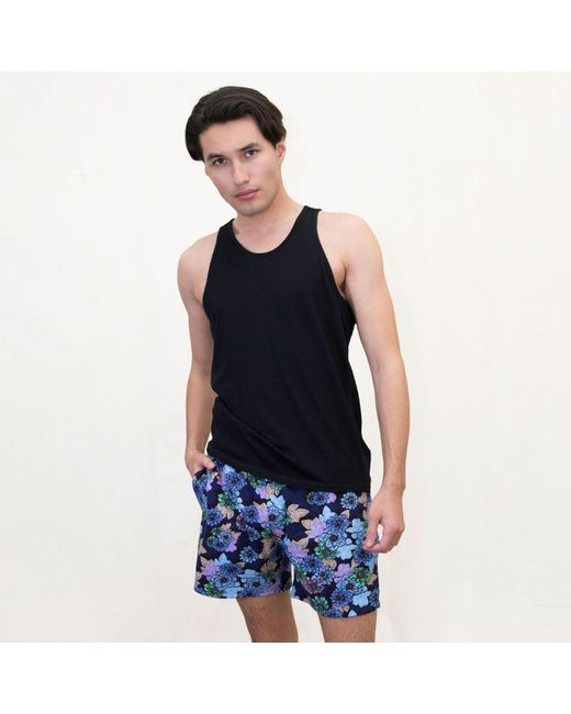Lords of Harlech Blue Silus Snap Floral Interlock Shorts for men