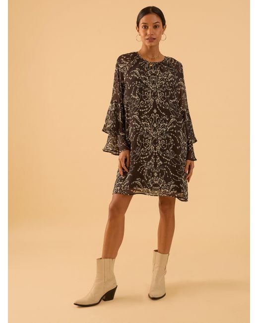 Rose & Nancy Black Freya Print Flute Sleeve Mini