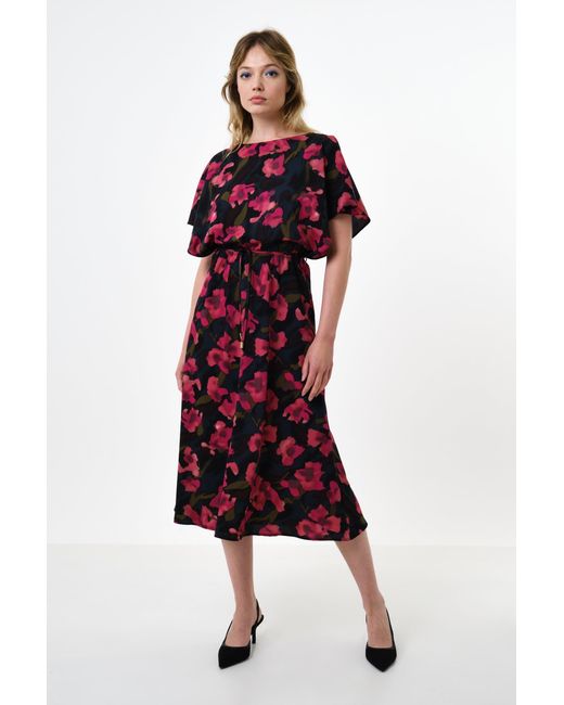 Louche Purple Basford Watermark Floral Print Cape Sleeve Midi Dress