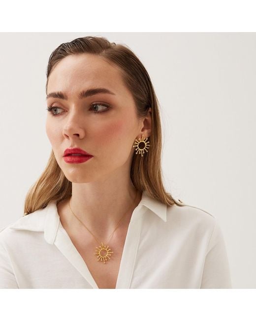 Spero London Metallic Sun Sunburst Large High Quality Crown Natural Textured Molten Sterling Earring