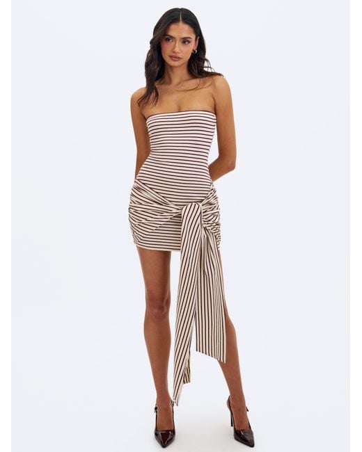 Miss Circle New York Multicolor Tommie Ivory & Burgundy Lyocell Jersey Tie Strap Mini Dress