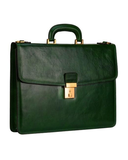 Time Resistance Green Leather Briefcase for men