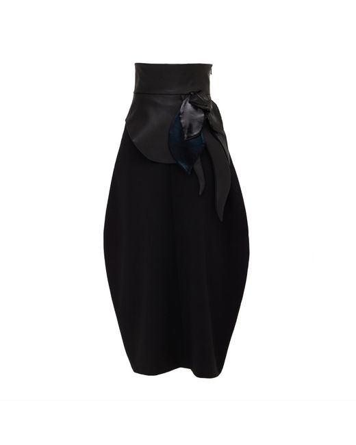 Julia Allert Black High-waisted Skirt With Asymmetrical Faux Leather Belt