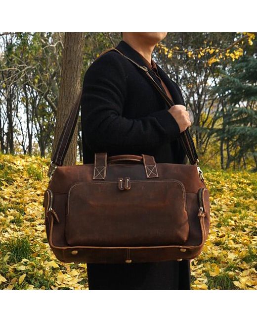 Touri Brown Genuine Leather Front Pocket Boarding Bag for men