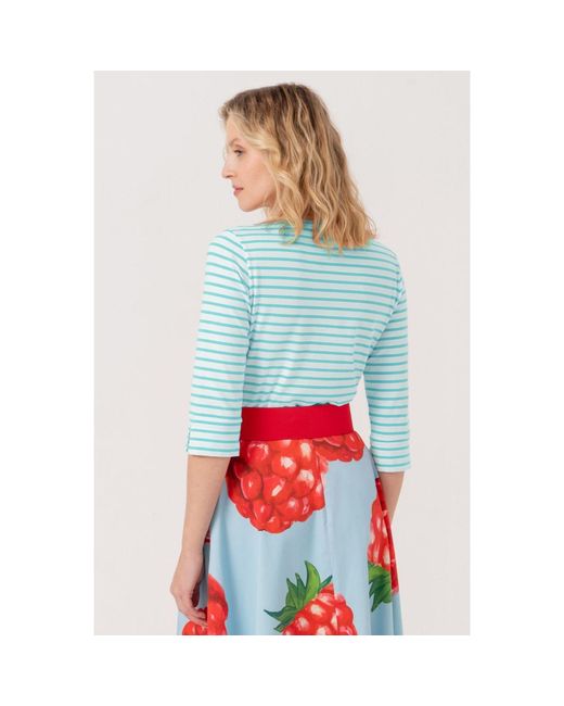 Marianna Déri Blue Top With Boat Neckline Mint Cream Striped