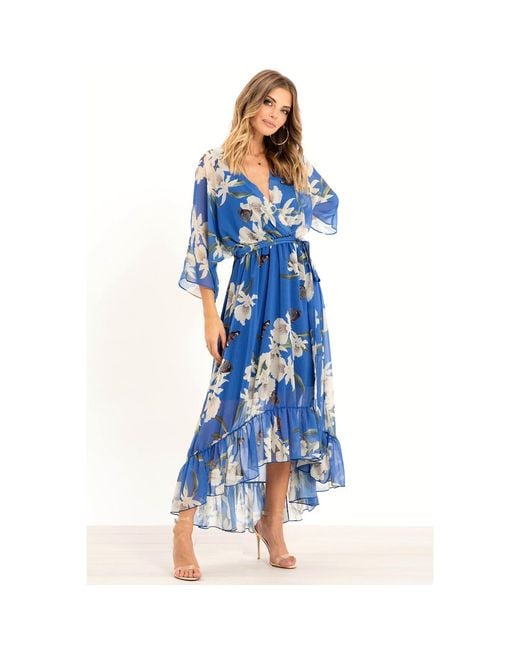 Urban Touch Blue Kimono Wrap Floral Dress _