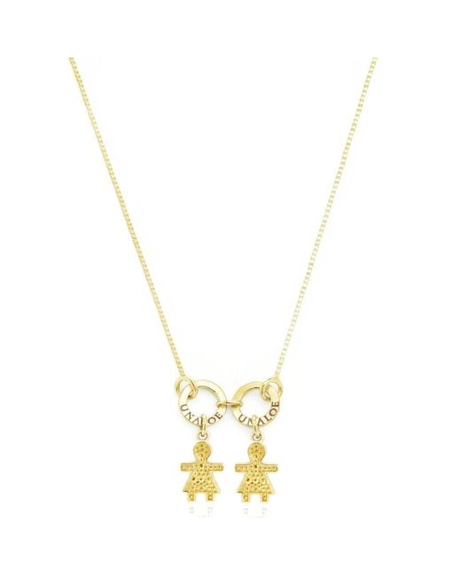 Unaloe Metallic Vermeil Necklace With Two Baby Girl Charms – Pavé Daughter Silhouette Pendants, Personalised Mum Keepsake Jewellery