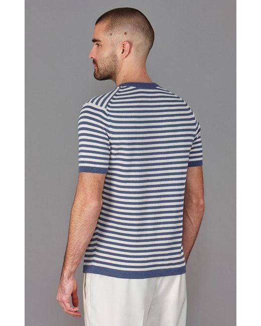 Paul James Knitwear Blue Mens Ultra-fine Cotton Miguel Knitted Breton T-shirt for men