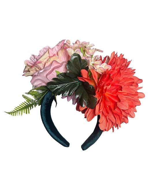 Natalia Petruch Red Aurora Deep Velvet Oversized Flower Headband – Peony With & Faux Flowers And Foliage, Handmade Statement Hair Accessory