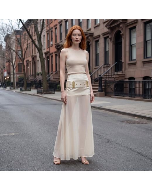 Modenaire Natural Elegant Sheer High-Waist Half Skirt With Flowing Silhouette