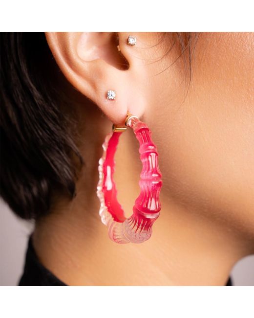 Gold & Honey Pink Bamboo Illusion Hoop Earrings