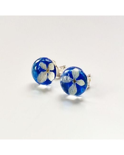 Laura Daili Blue Midnight Tiny Hydrangea Blossom Earrings