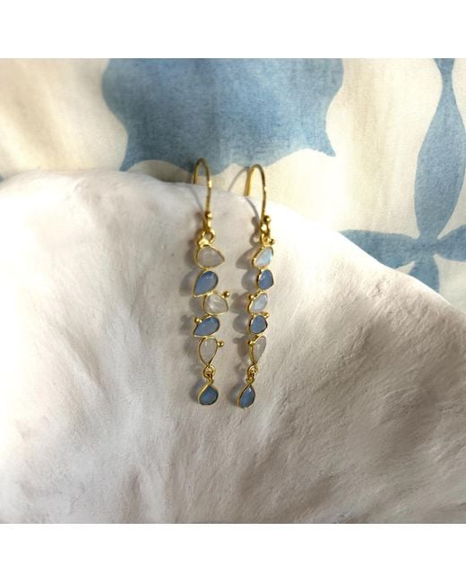 Isla Silver Metallic Moonstone & Chalcedony Drop Earrings