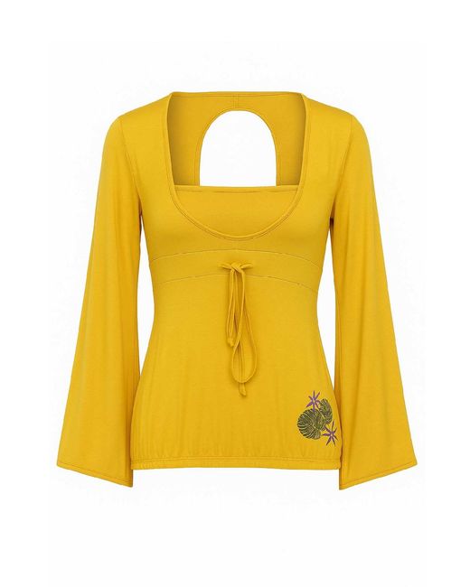 Conquista Yellow Mustard Micromodal-Blend Jersey Top With Open Back