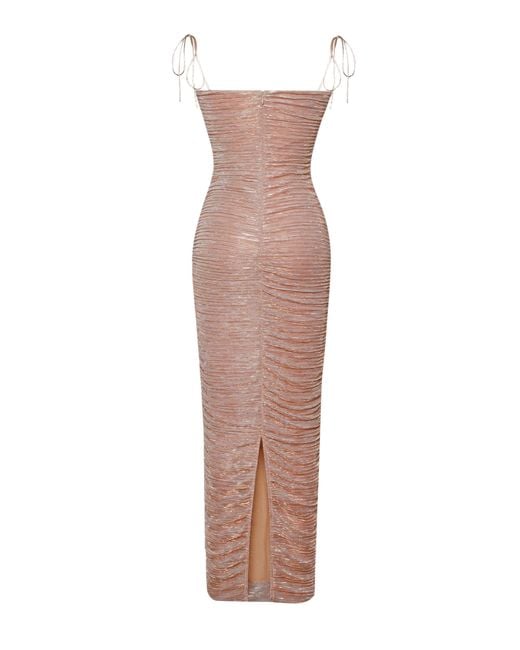 Miss Circle New York Brown The Glint Ruched Chiffon Long Maxi Dress