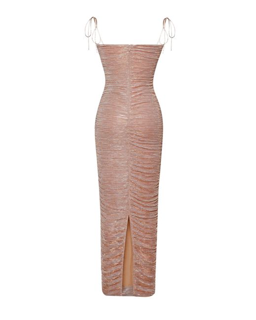 Miss Circle New York Brown The Glint Ruched Chiffon Long Maxi Dress