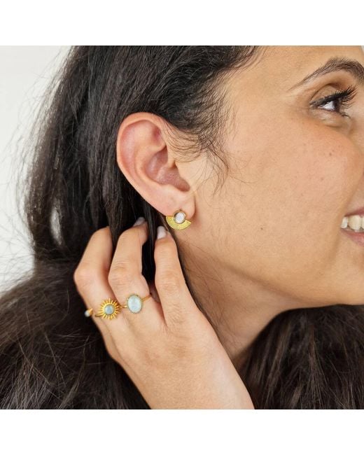 Harfi Metallic Clear Crystal Plated Minimalist Fan Earrings
