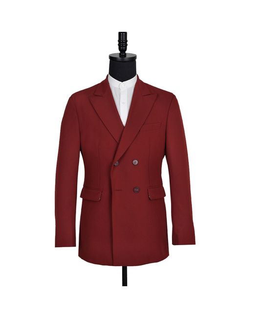 DAVID WEJ Red Ashford Relaxed Double-Breasted Blazer – Burgundy for men