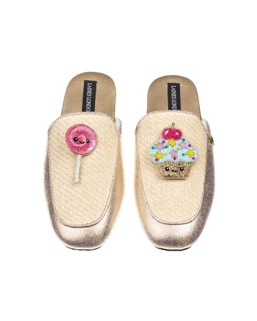 Laines London Pink Neutrals Classic Mules With Laines Lovables Lollipop & Cupcake Brooches