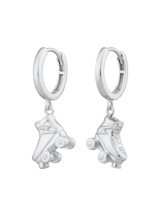 Lily Charmed White Sterling Roller Skate Charm Hoop Earrings
