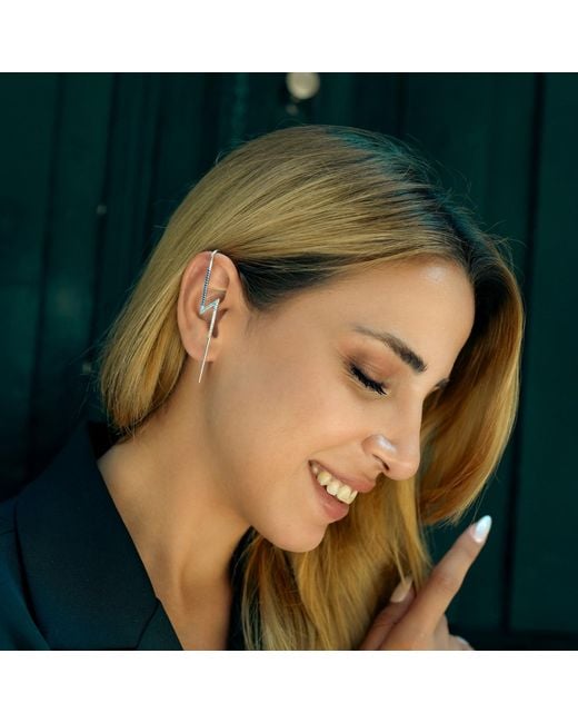 Spero London Metallic True Lightning Gemstones Sterling Bolt Ear Crawler