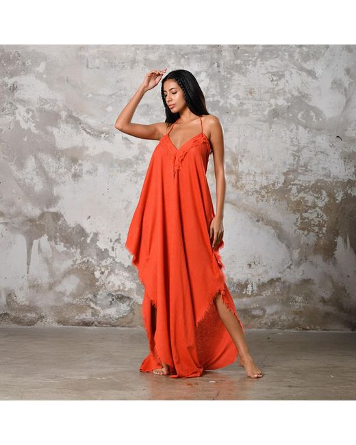Zhenabia Red Boho Kaftan Summer Dress