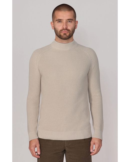 Paul James Knitwear Gray Midweight Cotton Byrne Ribbed Mock Turtle Neck Jumper for men