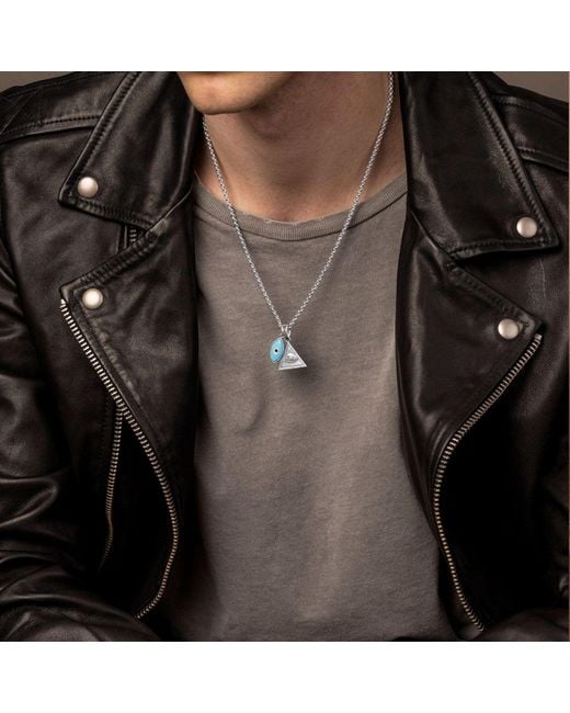 Nialaya Blue Necklace With Evil Eye & Eye Of Ra Pendant for men