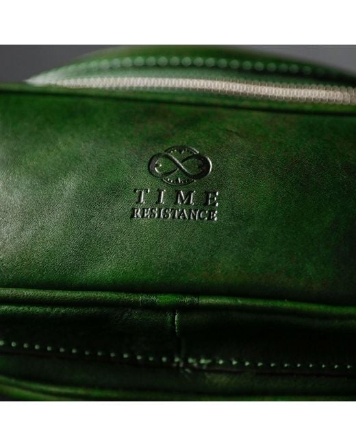 Time Resistance Green Leather Sling Bag Belly Bag for men
