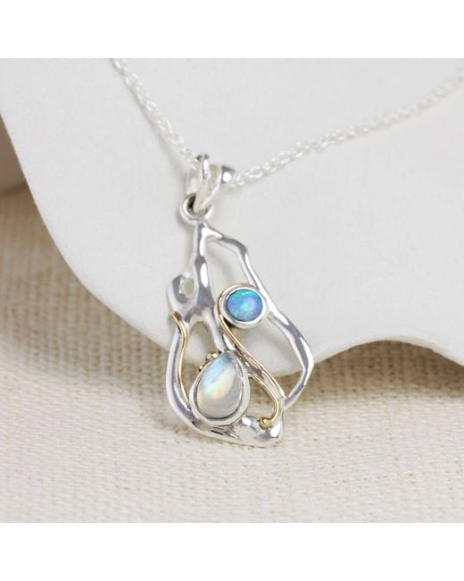 Isla Silver Metallic Handmade Moonstone & Opal Pendant