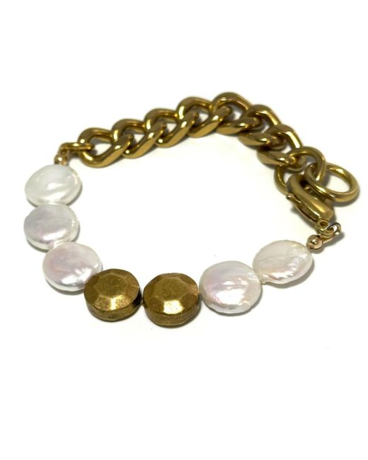 Rachel Nathan Metallic Remix: Pearl & Sand Dollar Coin Bracelet