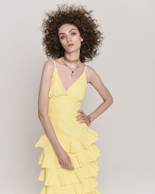 NEVA Yellow Calissa Elegant Midi Dress