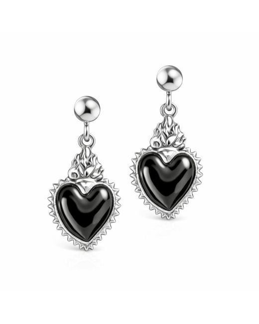 Unaloe Black Earrings With Heart Pendant– Sacred Heart Style, Handmade Jewelry, Elegant Earrings For