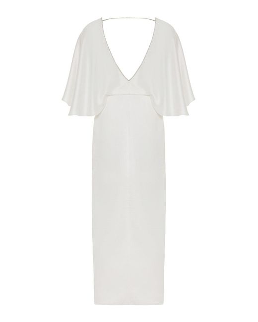 Nocturne White Embellished V-neck Dress