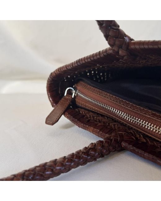 godi. Brown The Buna Handwoven Leather Tote Bag