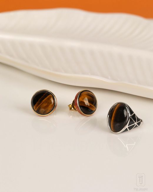 The Jewelz White Wild Ember Natural Tiger's Eye Gemstone Ring