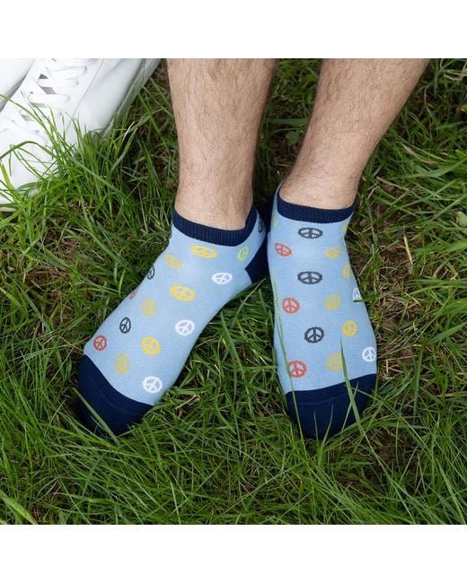 Peper Harow - Made in England Blue Peace Light & Retro Trainer Socks Bundle for men