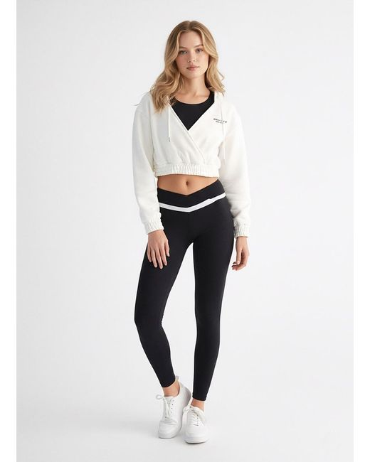 Revyve Active White Cropped V-Neck Hoodie