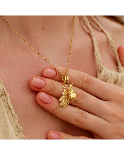 Lily Charmed Metallic Plated Oak Leaf Charm Necklace