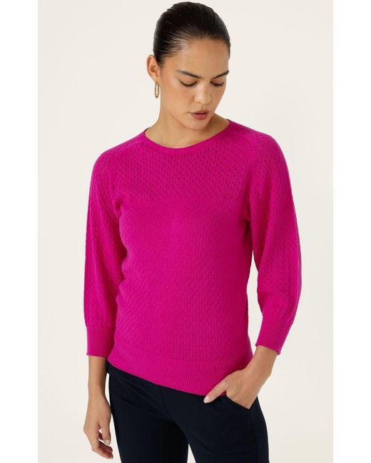 SACHA DRAKE Purple Three Quarter Sleeve Ripple Knit Top