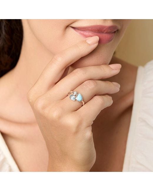 Isla Silver Blue Larimar, Topaz & Freshwater Pearl Trio Ring