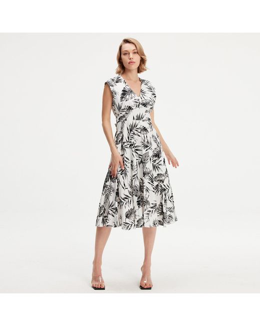 Smart and Joy Metallic Tropical Print Sleeveless Midi Dress