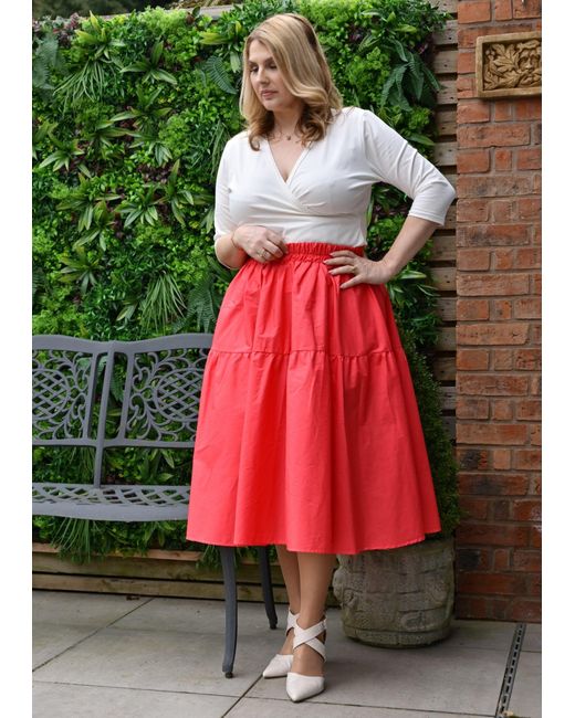 Frock Tales Red Tahiti Midi Skirt With Pockets