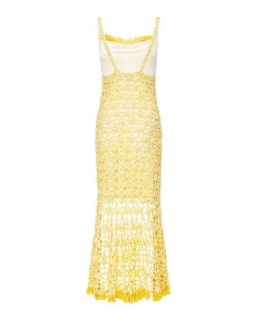 Andreeva Yellow Butter Chrysanthemum Midi Handmade Crochet Dress