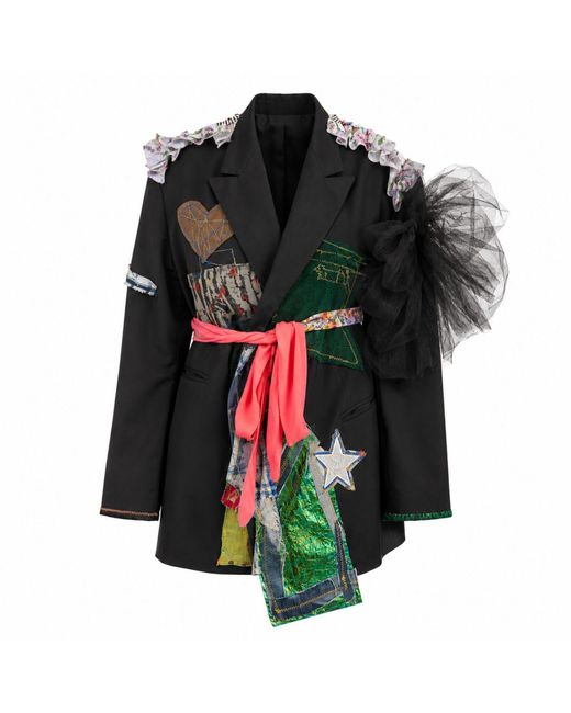 Miro Misljen Black Avant-Garde Patchwork Blazer – Upcycled Art Jacket
