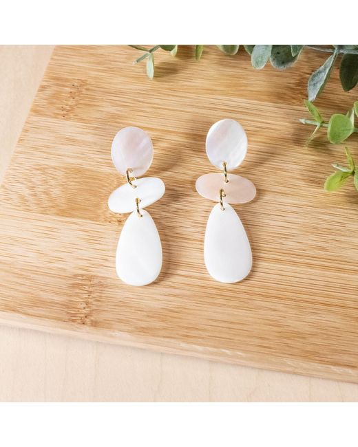 LIKHÂ White Pearl Raindrop Mother-Of-Pearl Earrings